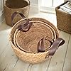 Bornno Round Wicker Woven Seagrass Storage Baskets with Leather Handles – Set of 3