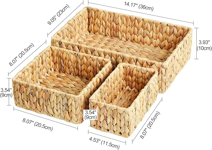 Bornno Harmony Woven Basket Set | 3-Piece Water Hyacinth Storage Collection | Natural Handwoven Organizers for Pantry, Shelf & Home