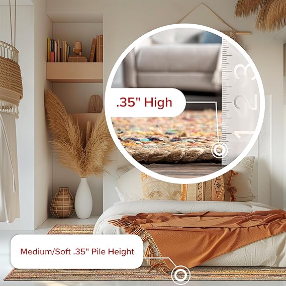 Bornno Aisha Bohemian Blend Area Rug | 6x9 Cotton & Jute Rug | Multi-Color Handwoven Texture for Living Room & Bedroom