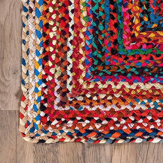 Bornno Aruna Hand-Braided Boho Accent Rug | 3x5 Oval Cotton Rug | Multi-Color Artisan Weave for Pop of Joy