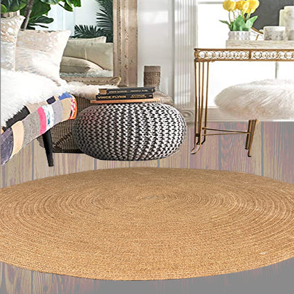 Bornno 4’ Round Handmade Jute Rug – Natural | 100% Natural Handwoven Circle Rug | Eco-Friendly & Durable Floor Décor | Made in Bangladesh