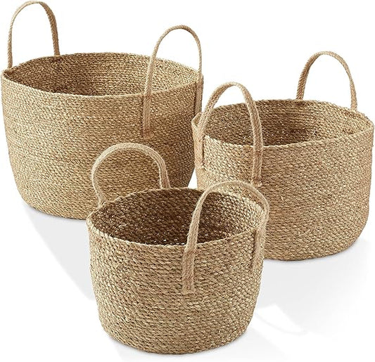 Bornno Rattan Grass Woven Storage Basket Set – Brown