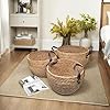Bornno Round Wicker Woven Seagrass Storage Baskets with Leather Handles – Set of 3