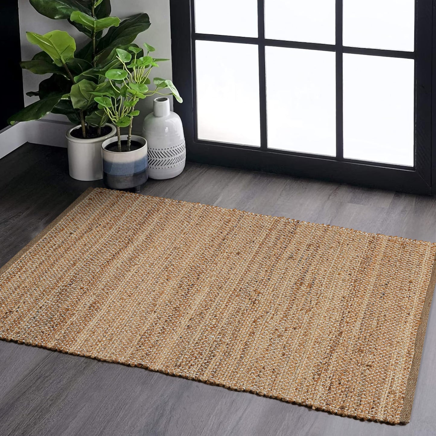 Bornno Herringbone Haven Jute-Weave Rug | 10x14 Indoor/Outdoor Elegance | Easy-Clean Natural Fiber Carpet