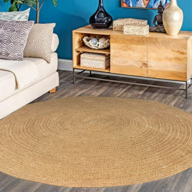 Bornno 4’ Round Handmade Jute Rug – Natural | 100% Natural Handwoven Circle Rug | Eco-Friendly & Durable Floor Décor | Made in Bangladesh
