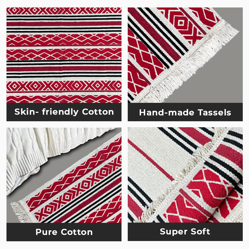 Bornno 2x3 Handwoven Cotton Rug – Red&black| 100% Natural Cotton | Machine Washable Small Accent Rug | Made in Bangladesh