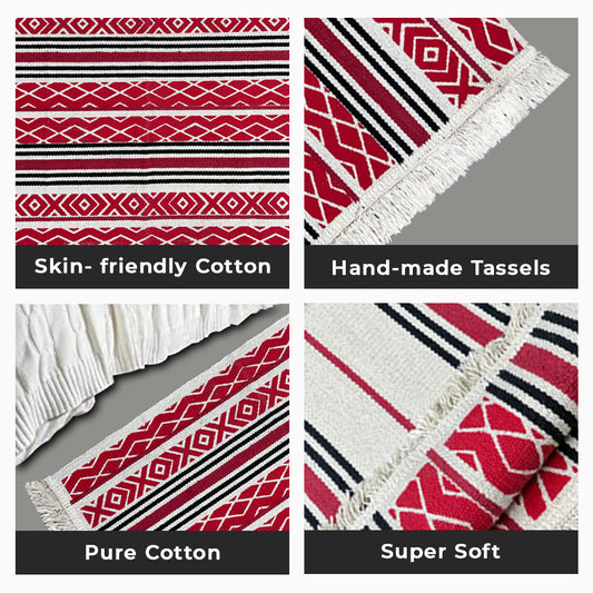 Bornno 2x3 Handwoven Cotton Rug – Red&black| 100% Natural Cotton | Machine Washable Small Accent Rug | Made in Bangladesh