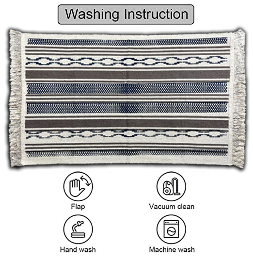 Bornno 2x3 Handwoven Cotton Rug – White & Blue | 100% Natural Cotton Small Accent Mat | Machine Washable Area Rug | Made in Bangladesh