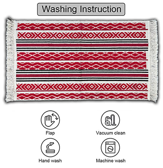 Bornno 2x3 Handwoven Cotton Rug – Red&black| 100% Natural Cotton | Machine Washable Small Accent Rug | Made in Bangladesh
