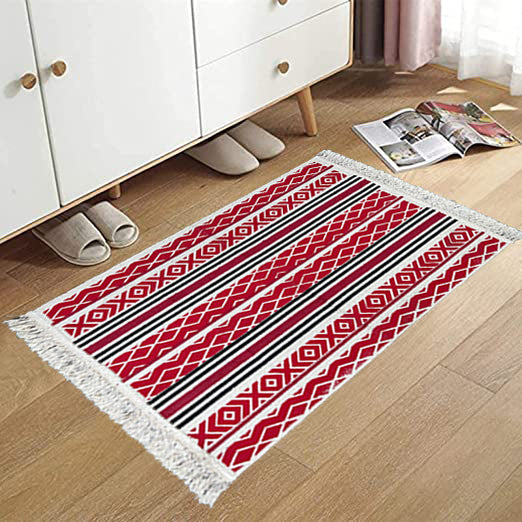 Bornno 2x3 Handwoven Cotton Rug – Red&black| 100% Natural Cotton | Machine Washable Small Accent Rug | Made in Bangladesh