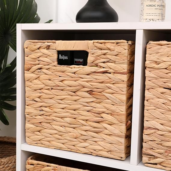Bornno Eco-Weave Storage Cube Set | 4-Pack Foldable 11" Baskets | Natural Water Hyacinth Organizers for Home & Office