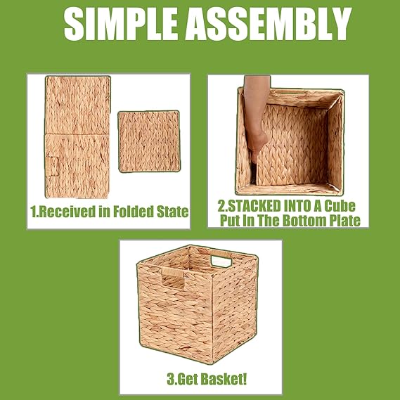 Bornno Eco-Weave Storage Cube Set | 4-Pack Foldable 11" Baskets | Natural Water Hyacinth Organizers for Home & Office