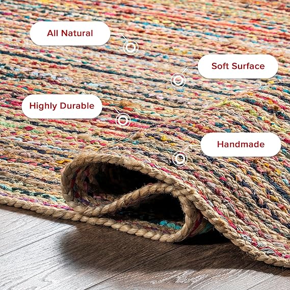 Bornno Aisha Bohemian Blend Area Rug | 6x9 Cotton & Jute Rug | Multi-Color Handwoven Texture for Living Room & Bedroom