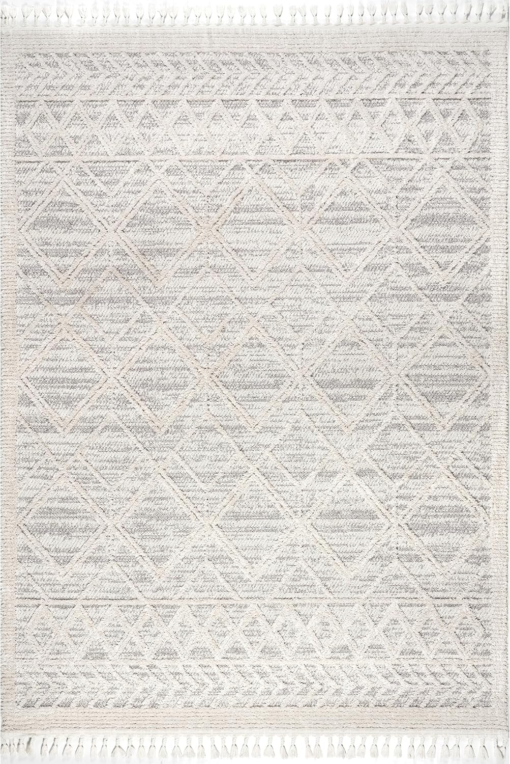 Bornno Casablanca Texture Weave Rug | 7x9 High-Low Plush Area Rug | Stain-Resistant Bohemian Carpet with Tassel Detail
