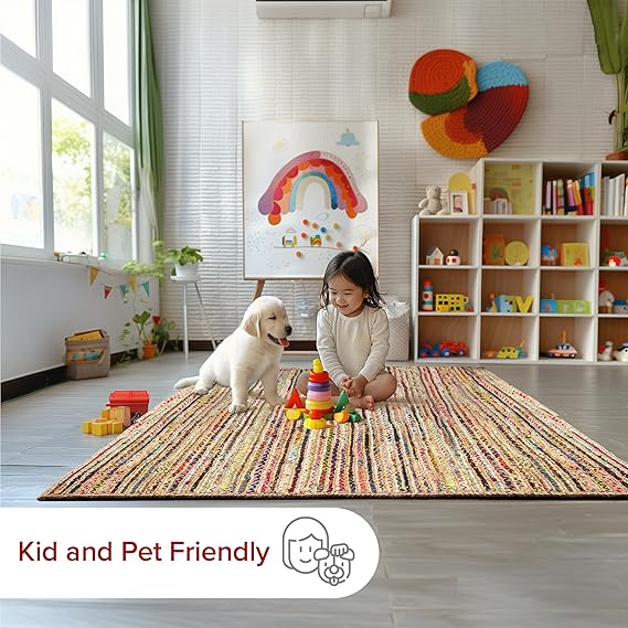 Bornno Aisha Bohemian Blend Area Rug | 6x9 Cotton & Jute Rug | Multi-Color Handwoven Texture for Living Room & Bedroom