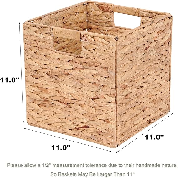 Bornno Haven Foldable Storage Baskets | Set of 2 Handwoven 11" Cube Baskets | Natural Water Hyacinth Organizers for Home & Office