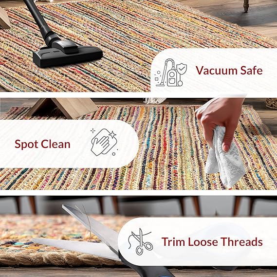 Bornno Aisha Bohemian Blend Area Rug | 6x9 Cotton & Jute Rug | Multi-Color Handwoven Texture for Living Room & Bedroom