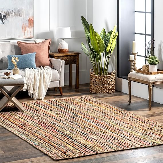 Bornno Aisha Bohemian Blend Area Rug | 6x9 Cotton & Jute Rug | Multi-Color Handwoven Texture for Living Room & Bedroom