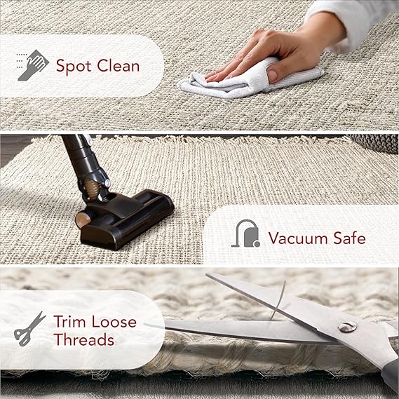 Bornno Selene Chunky Tassel Rug | 8x10 Hand Woven Jute Area Rug | Artisan Farmhouse Flooring with Bohemian Fringe