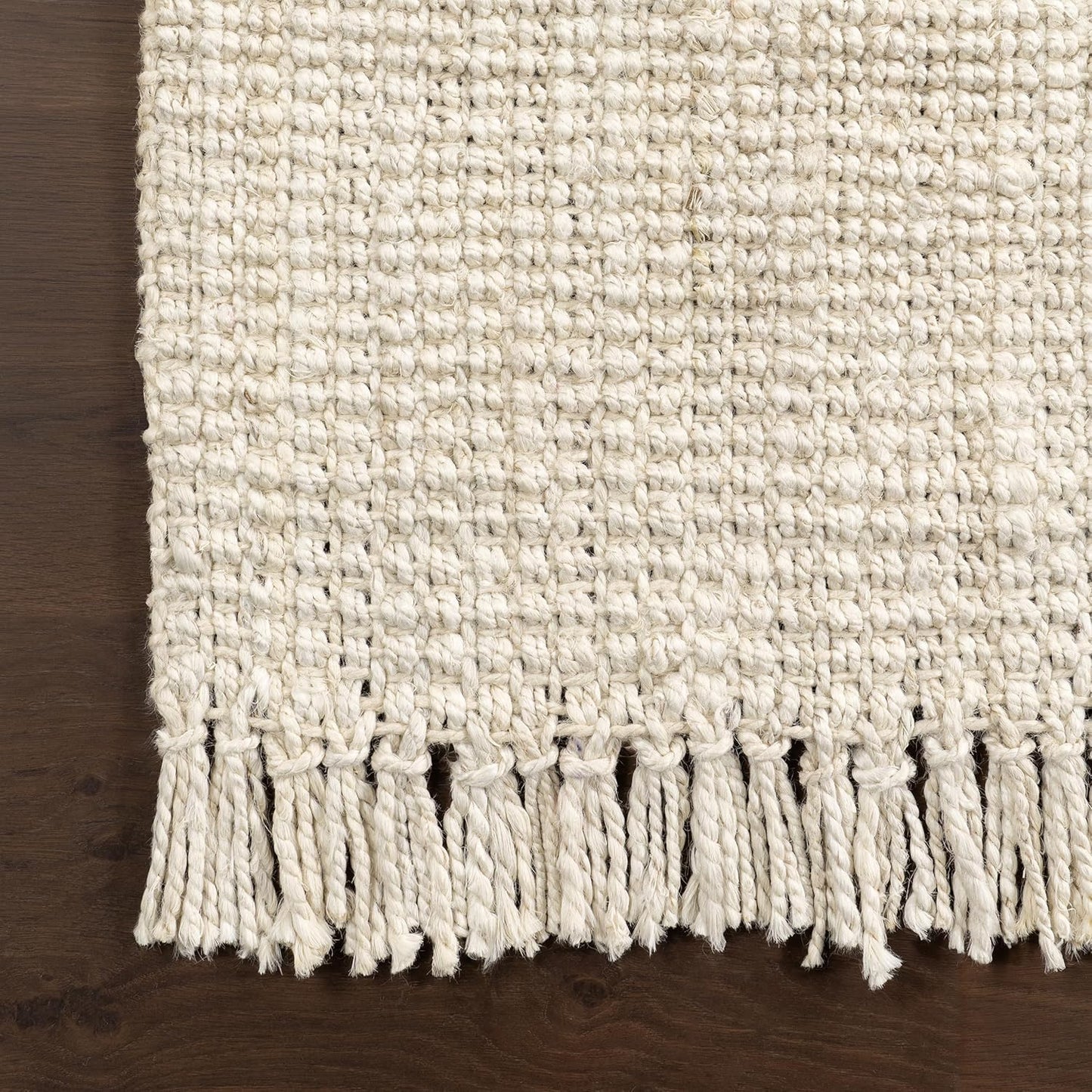 Bornno Selene Chunky Tassel Rug | 8x10 Hand Woven Jute Area Rug | Artisan Farmhouse Flooring with Bohemian Fringe