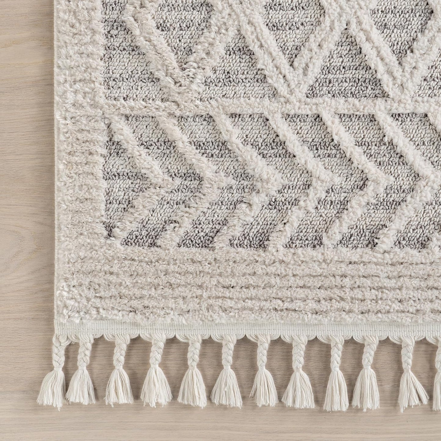 Bornno Casablanca Texture Weave Rug | 7x9 High-Low Plush Area Rug | Stain-Resistant Bohemian Carpet with Tassel Detail