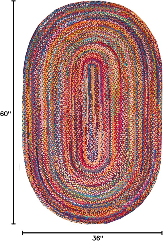Bornno Aruna Hand-Braided Boho Accent Rug | 3x5 Oval Cotton Rug | Multi-Color Artisan Weave for Pop of Joy