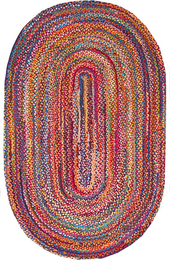 Bornno Aruna Hand-Braided Boho Accent Rug | 3x5 Oval Cotton Rug | Multi-Color Artisan Weave for Pop of Joy