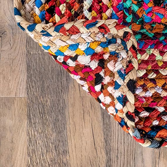 Bornno Aruna Hand-Braided Boho Accent Rug | 3x5 Oval Cotton Rug | Multi-Color Artisan Weave for Pop of Joy