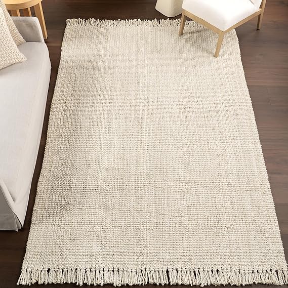 Bornno Selene Chunky Tassel Rug | 8x10 Hand Woven Jute Area Rug | Artisan Farmhouse Flooring with Bohemian Fringe