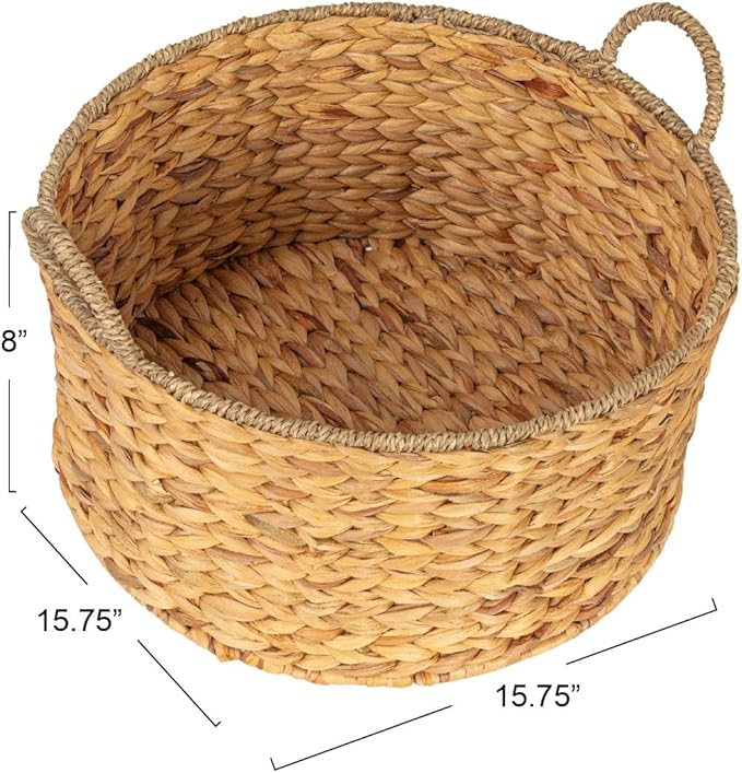 Bornno Solara Round Woven Basket | Handwoven Water Hyacinth & Seagrass Storage | Natural Decor Basket with Oversized Handles