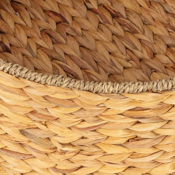 Bornno Solara Round Woven Basket | Handwoven Water Hyacinth & Seagrass Storage | Natural Decor Basket with Oversized Handles