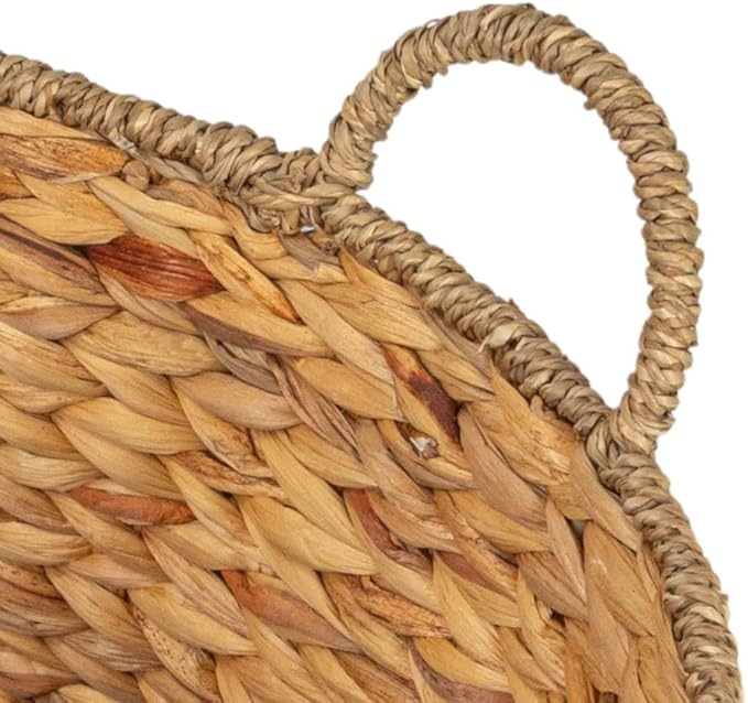 Bornno Solara Round Woven Basket | Handwoven Water Hyacinth & Seagrass Storage | Natural Decor Basket with Oversized Handles