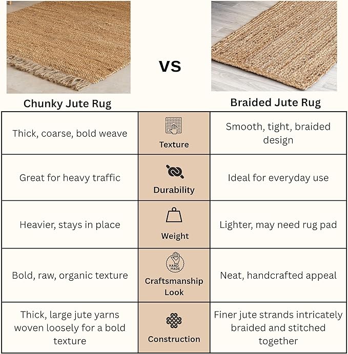 Bornno Modern Farmhouse Braid Rug | 8x10 Chunky Handmade Jute Rug | Textured Boho Chic Area Rug for Cozy Interiors