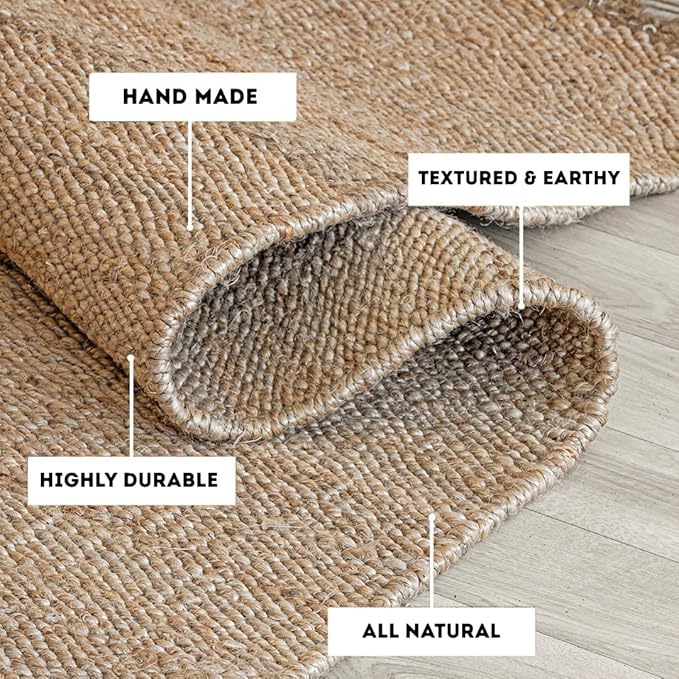 Bornno Modern Farmhouse Braid Rug | 8x10 Chunky Handmade Jute Rug | Textured Boho Chic Area Rug for Cozy Interiors